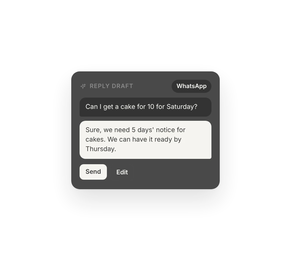Reply draft: the assistant's answer to a cake order question