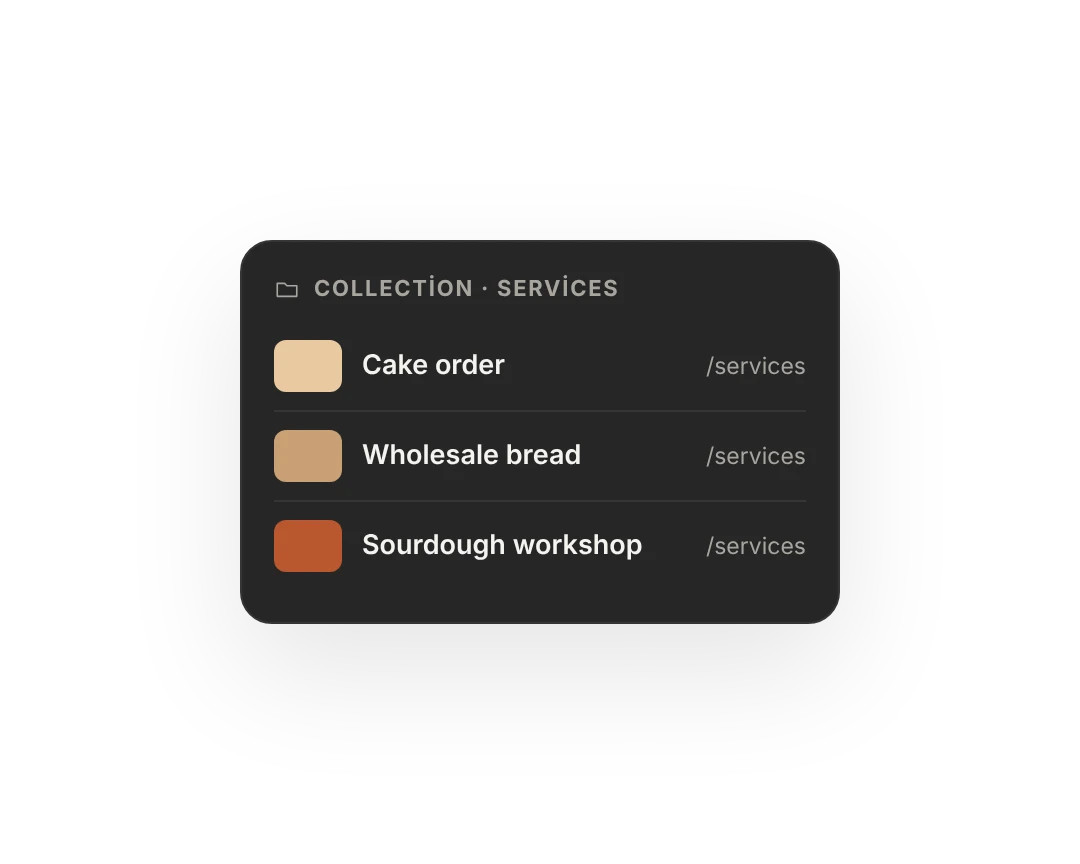 Services collection: cake orders, wholesale bread, sourdough workshop