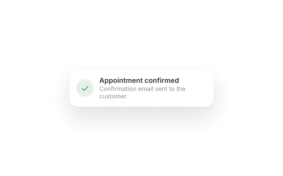 Notification: appointment confirmed, the customer got a confirmation email