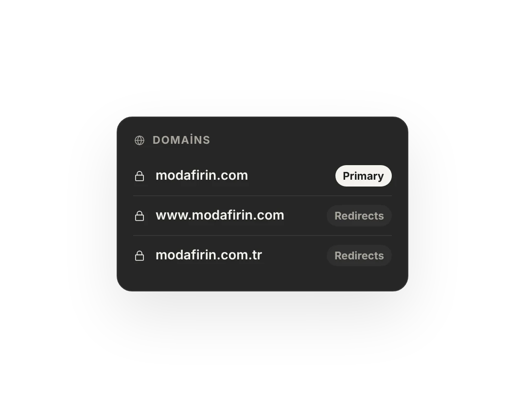Domains: modafirin.com is primary, the other two redirect to it