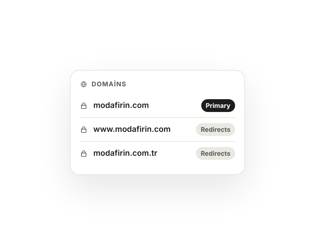 Domains: modafirin.com is primary, the other two redirect to it