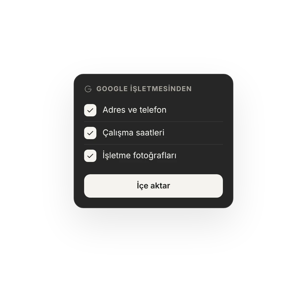 Google işletmesinden içe aktar: adres ve telefon, çalışma saatleri, işletme fotoğrafları