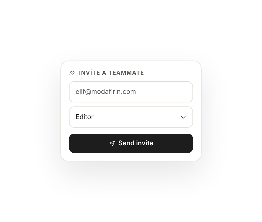 Invite a teammate: email address, Editor role and the Send invite button