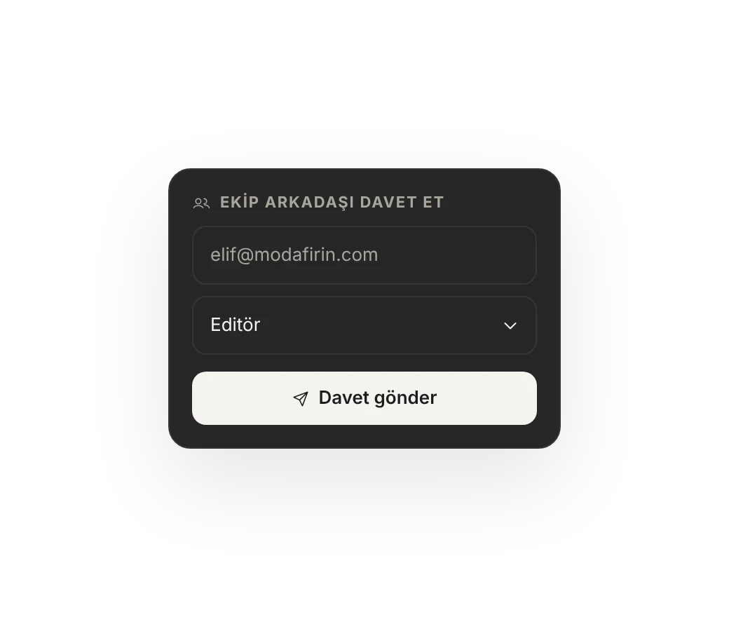 Ekip arkadaşı davet et: e-posta adresi, Editör rolü ve Davet gönder düğmesi