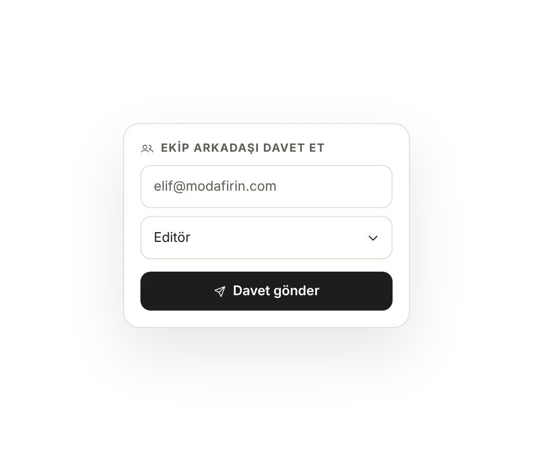 Ekip arkadaşı davet et: e-posta adresi, Editör rolü ve Davet gönder düğmesi