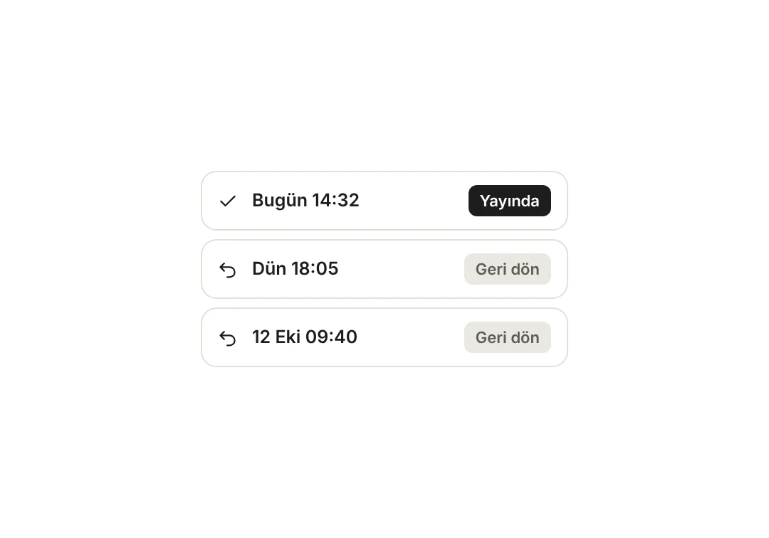 Yayın geçmişi: bugünkü yayın ve geri dönülebilecek önceki iki yayın