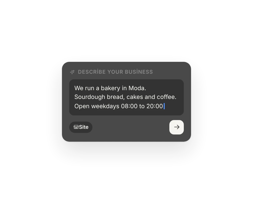 A message to the assistant: a bakery in Moda, its products and opening hours