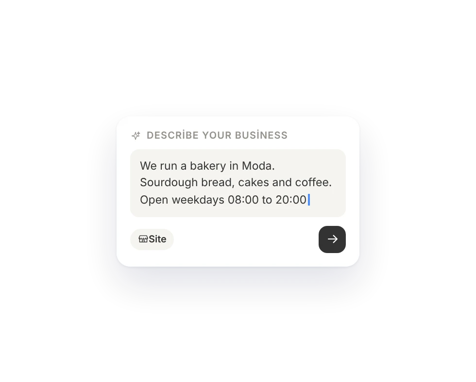 A message to the assistant: a bakery in Moda, its products and opening hours