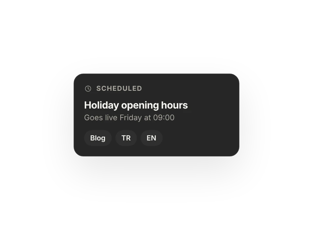 Scheduled post: Holiday opening hours, going live on Friday at 09:00