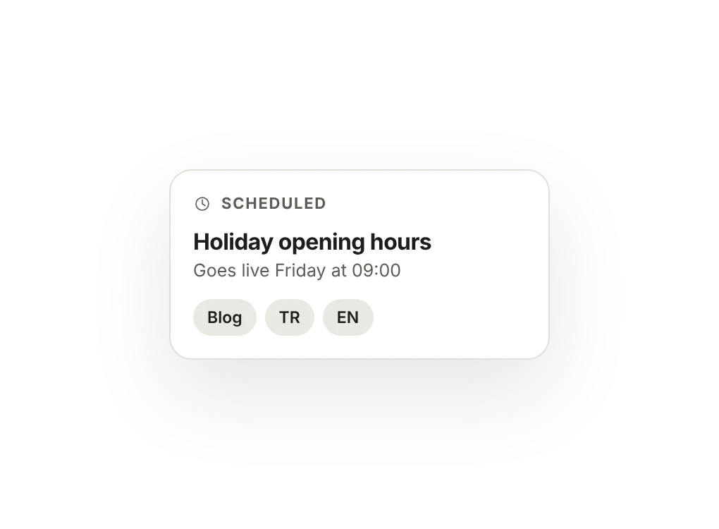 Scheduled post: Holiday opening hours, going live on Friday at 09:00