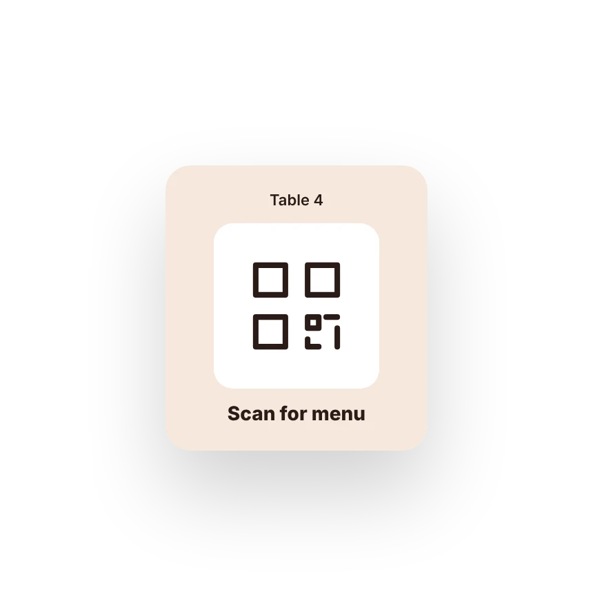 A table card with a QR code: Scan for the menu