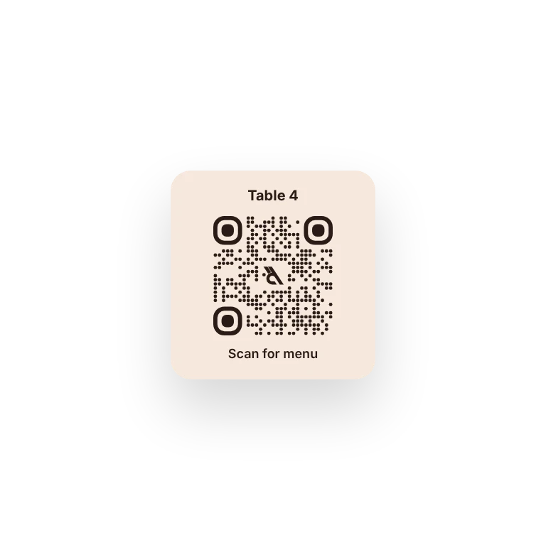 A QR card on a table that opens the menu