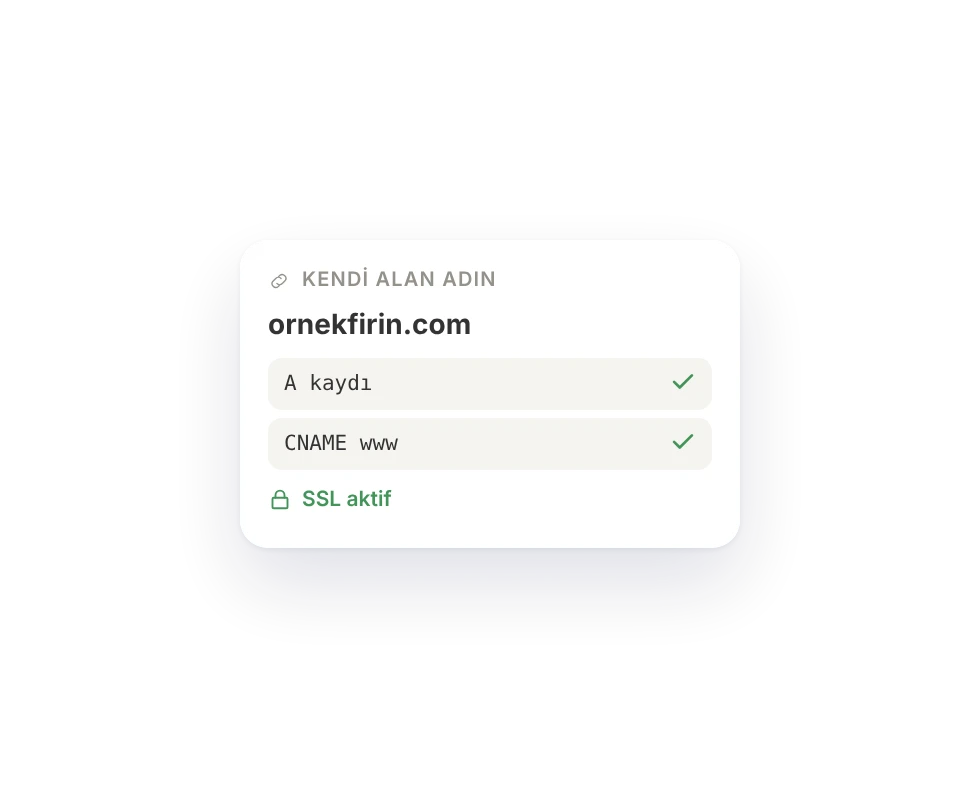 Kendi alan adın: ornekfirin.com bağlandı, SSL aktif