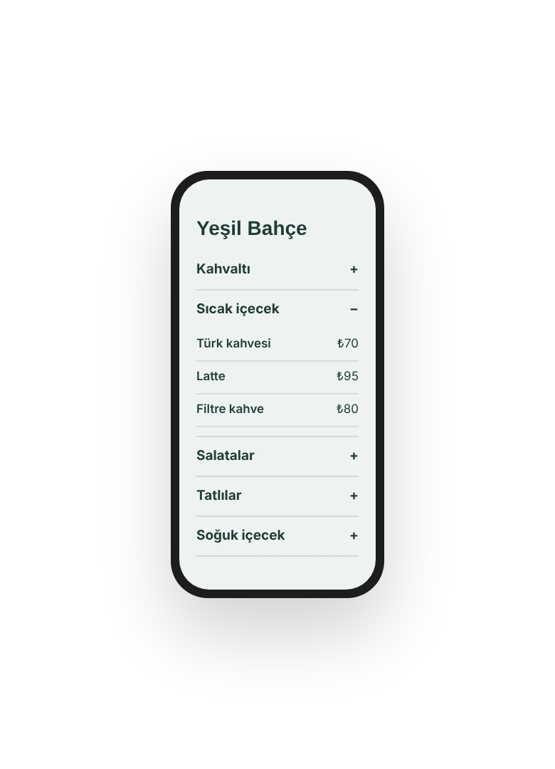 Akordeon tasarımında bir menü